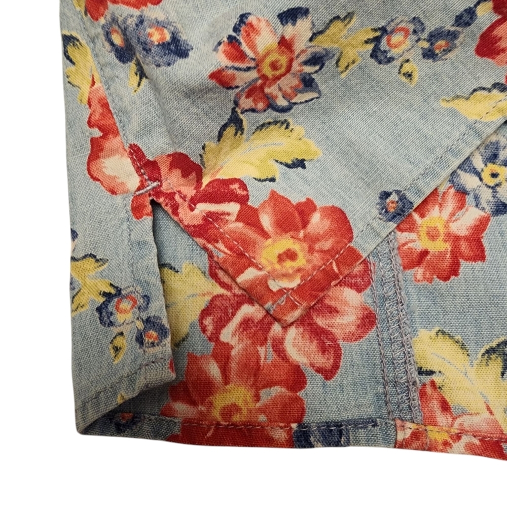 Liz Claiborne Floral Denim Snap Closure Short Sleeve Top Size Small Petite - Picture 11 of 13